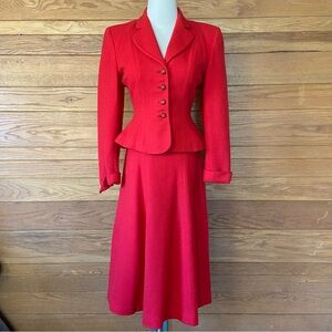 Vintage 1940s red wool button front skirt victory suit